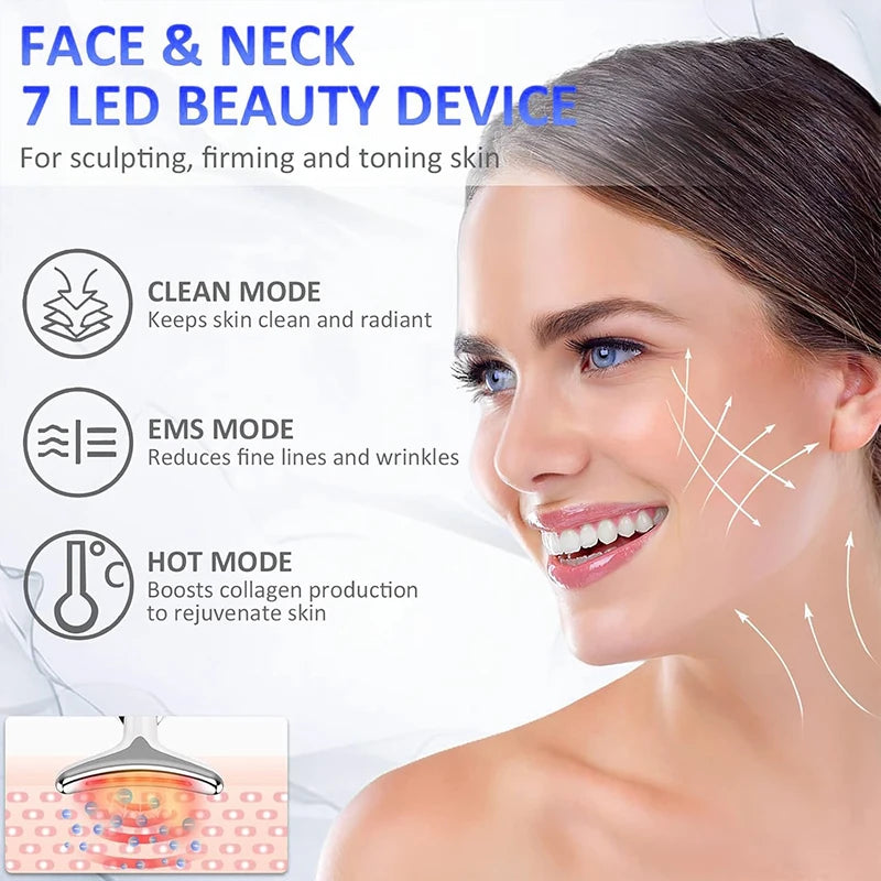 7-Color EMS Neck and Face Massager | LED Photon Therapy for Anti-Wrinkle & Double Chin Removal
